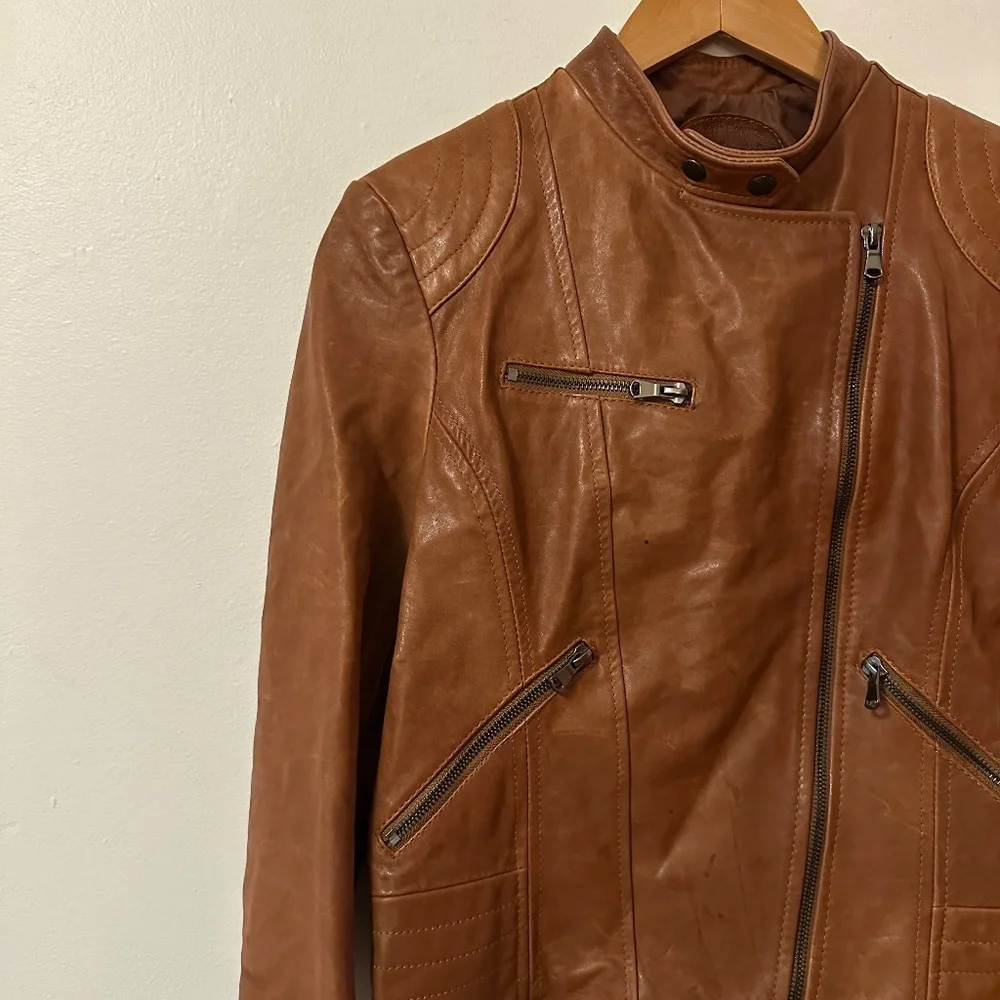 Jacketto Vintage Italian Leather Caramel Colored Leather Moto Jacket | Size 46